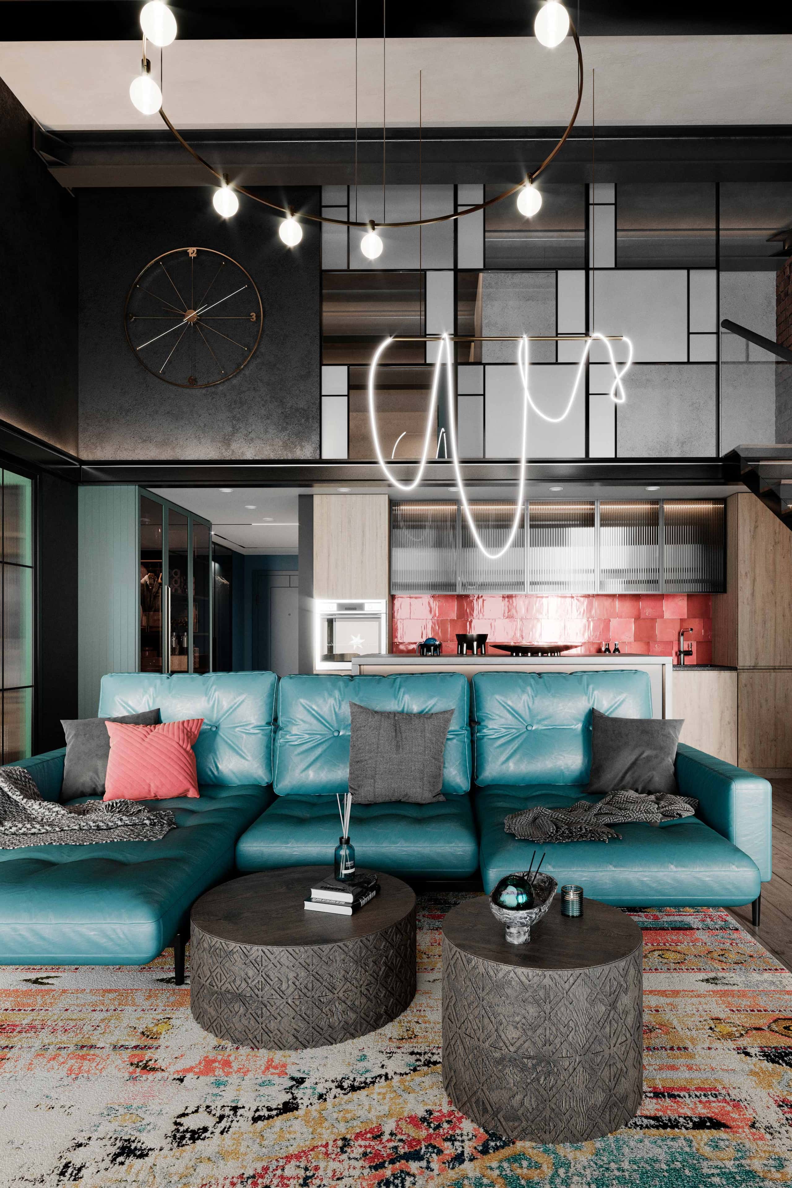 Кольорові схеми в інтер'єрі лофт 2026, ЖК «ДЖАЗ», м'які меблі