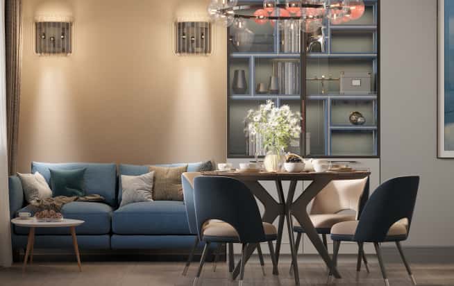 Елегантний інтер'єр з акцентом на поєднанні синього та золотого кольорів