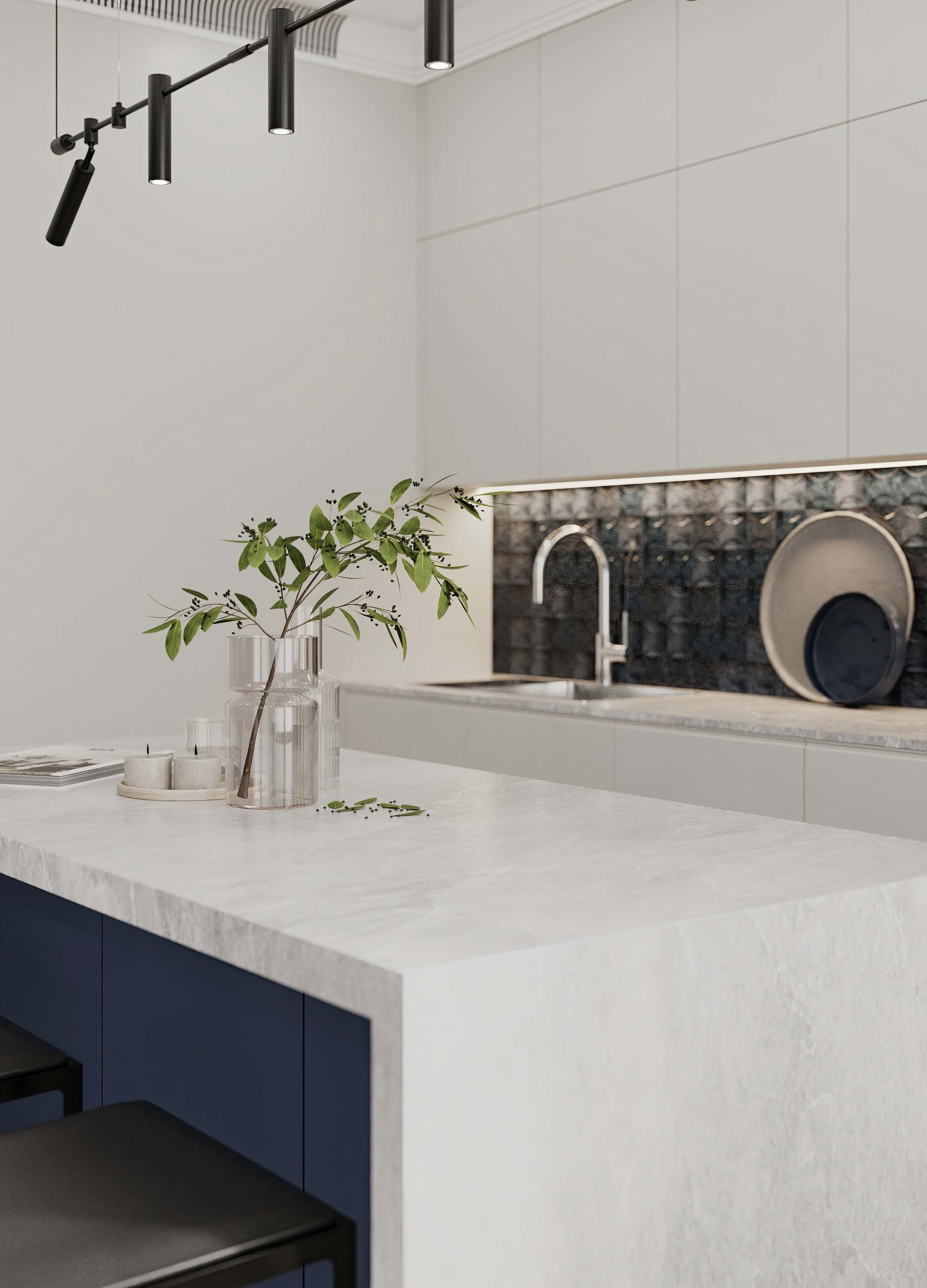 Стильний мінімалістичний інтер'єр з гармонійним поєднанням кольорів у вітальні