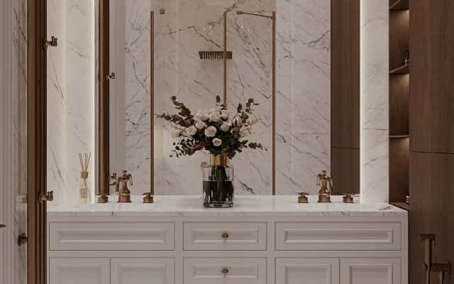 Дизайн інтер'єру квартири в стилі американська класика: затишна вітальня з елементами розкоші та комфорту.