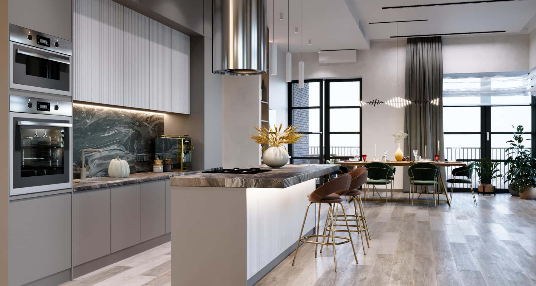 Інтер'єр квартири в сучасному стилі: затишна спальня з м'яким освітленням та декоративними подушками.