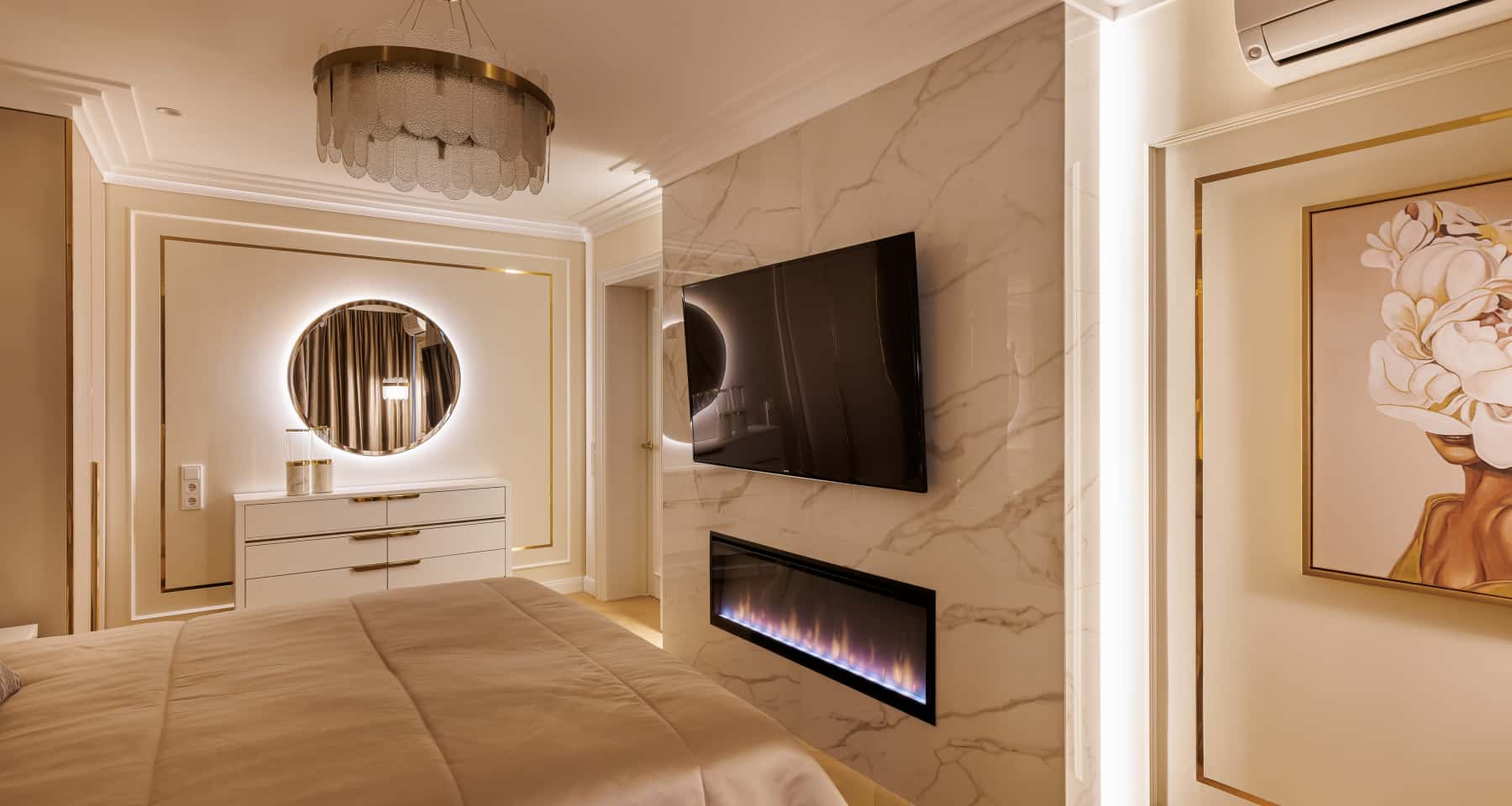 Інтер'єр квартири 2026: Вітальня з каміном та м'якими меблями в стилі арт-деко.