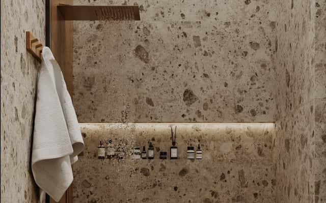 Інтер'єр будинку 2026: використання коричневого кольору та природних матеріалів у ванній кімнаті