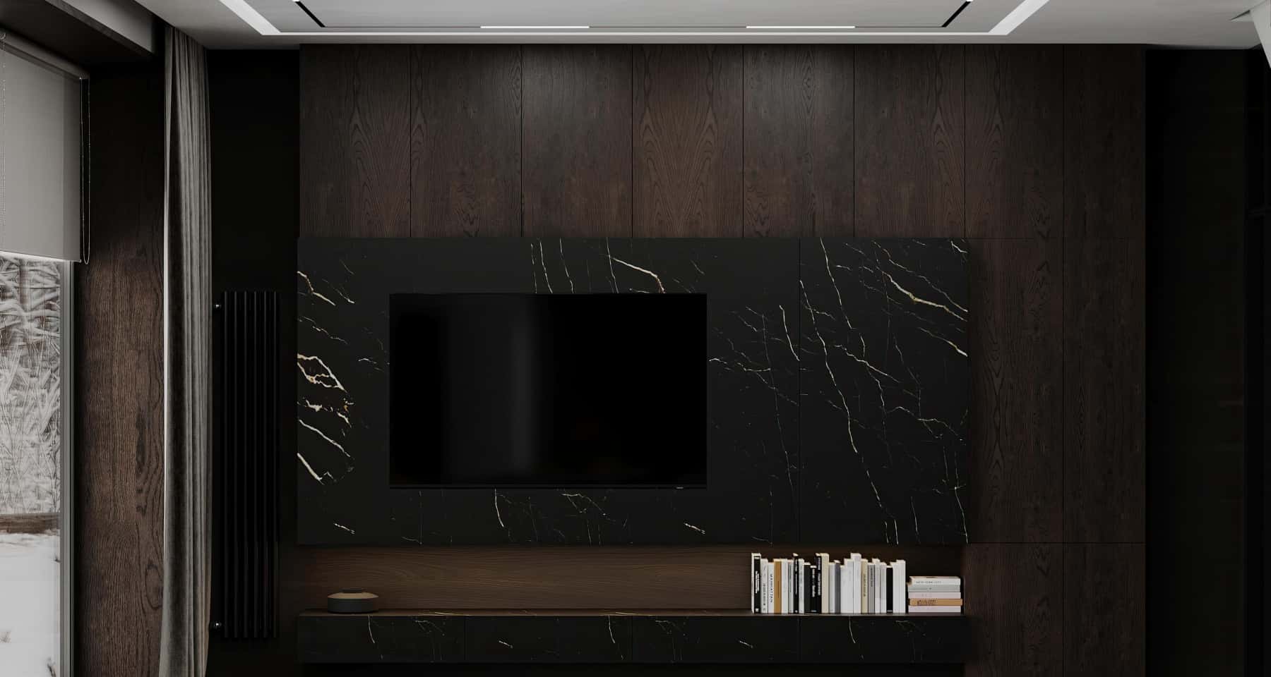 Ванна кімната в неокласичному стилі з використанням плитки під мармур та світлих відтінків