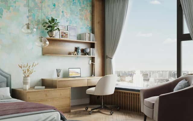 Нейтральна елегантність Стильний дизайн 4-кімнатної квартири з використанням нейтральної колірної палітри та дерев'яних елементів.