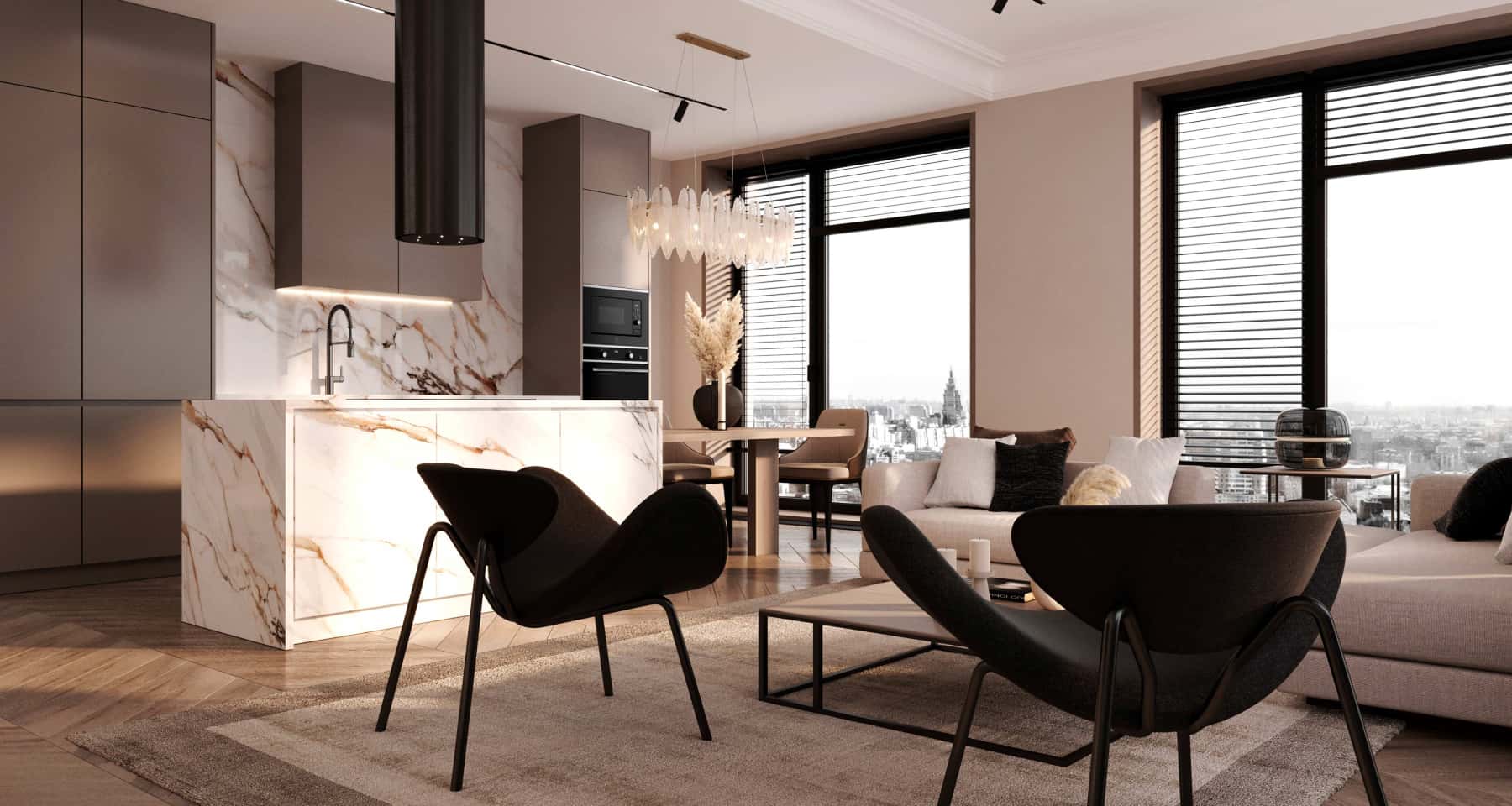 Інтер'єр двокімнатної квартири 65 м²: робочий кабінет з книжковою шафою.