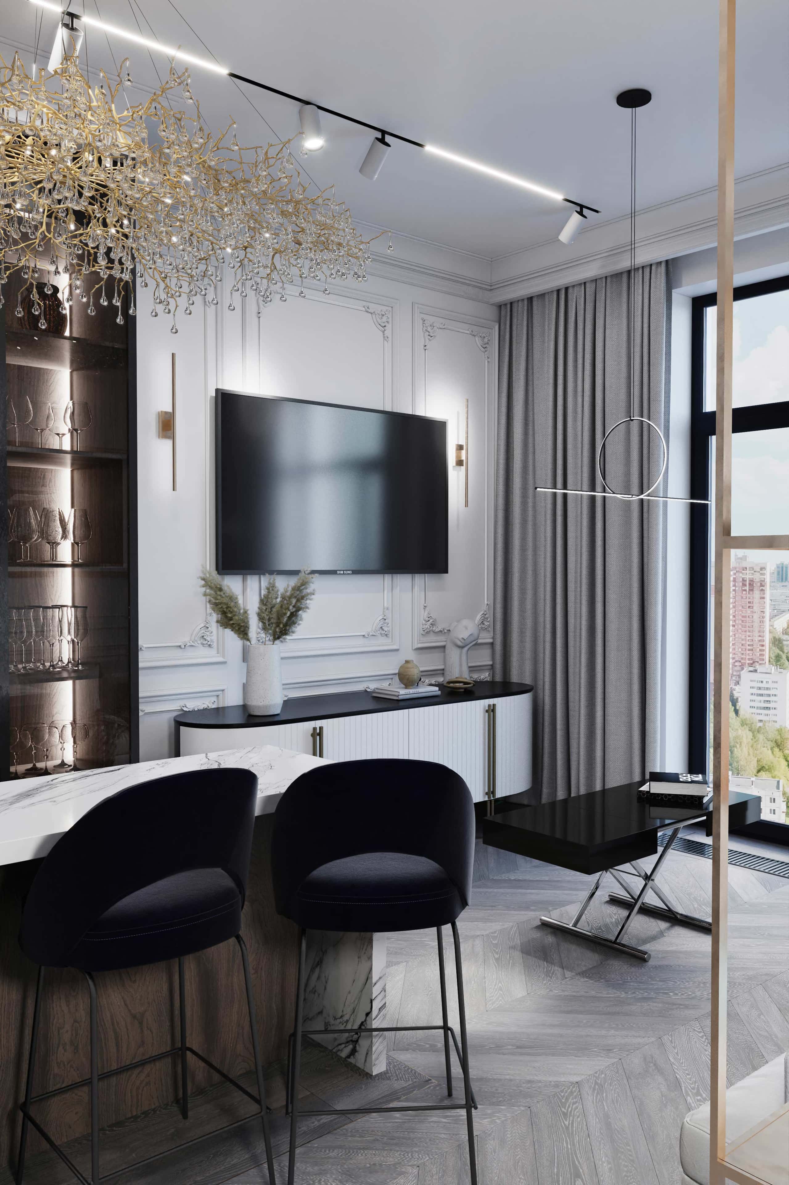 Інтер'єр двокімнатної квартири з використанням пастельних тонів і текстилю