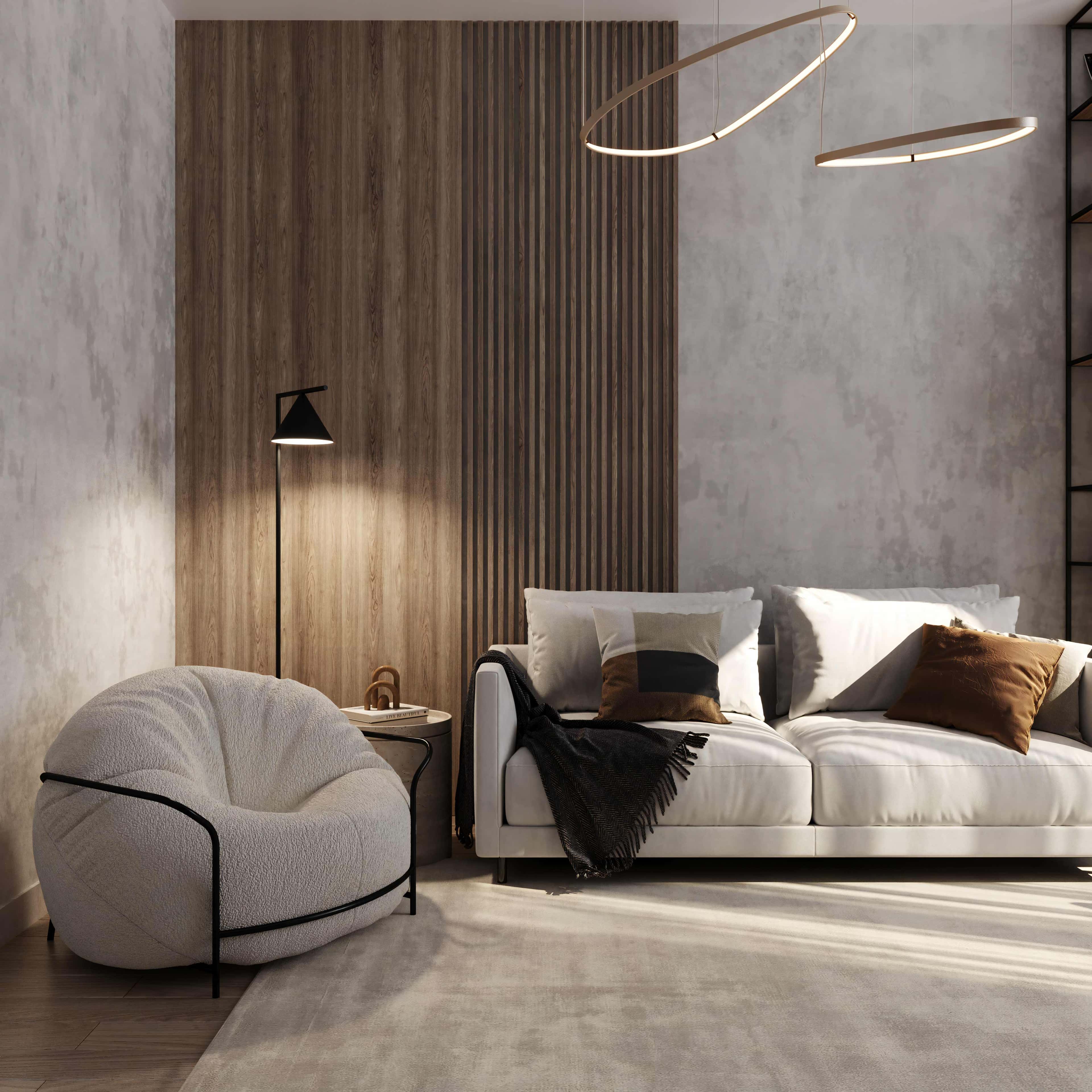 Елегантна палітра Поєднання кольорів в інтер'єрі: бежевий, білий та сірий створюють елегантний простір.