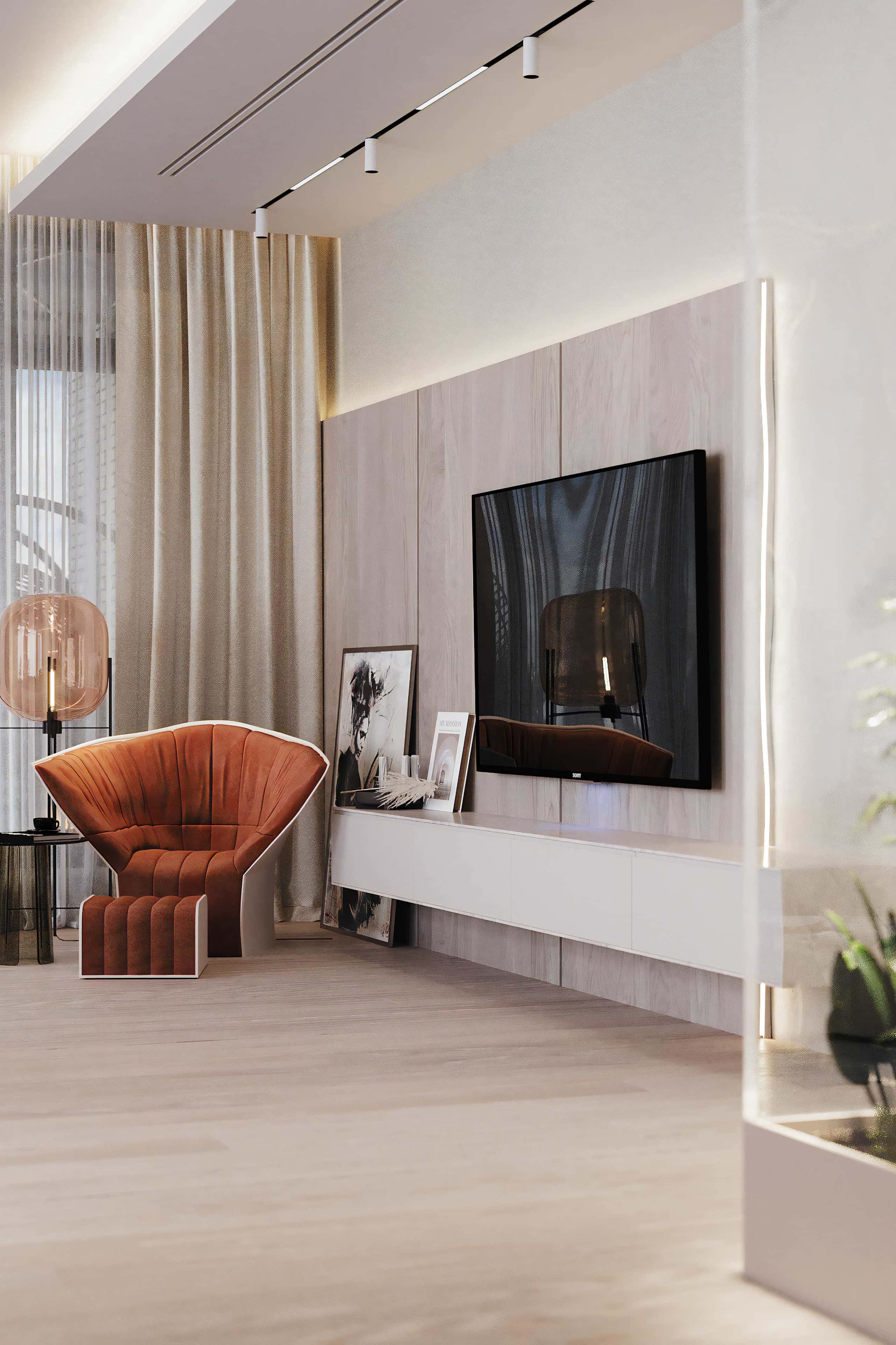 Бежевий: мінімум, максимум Мінімалістичний бежевий інтер'єр з акцентом на функціональності.