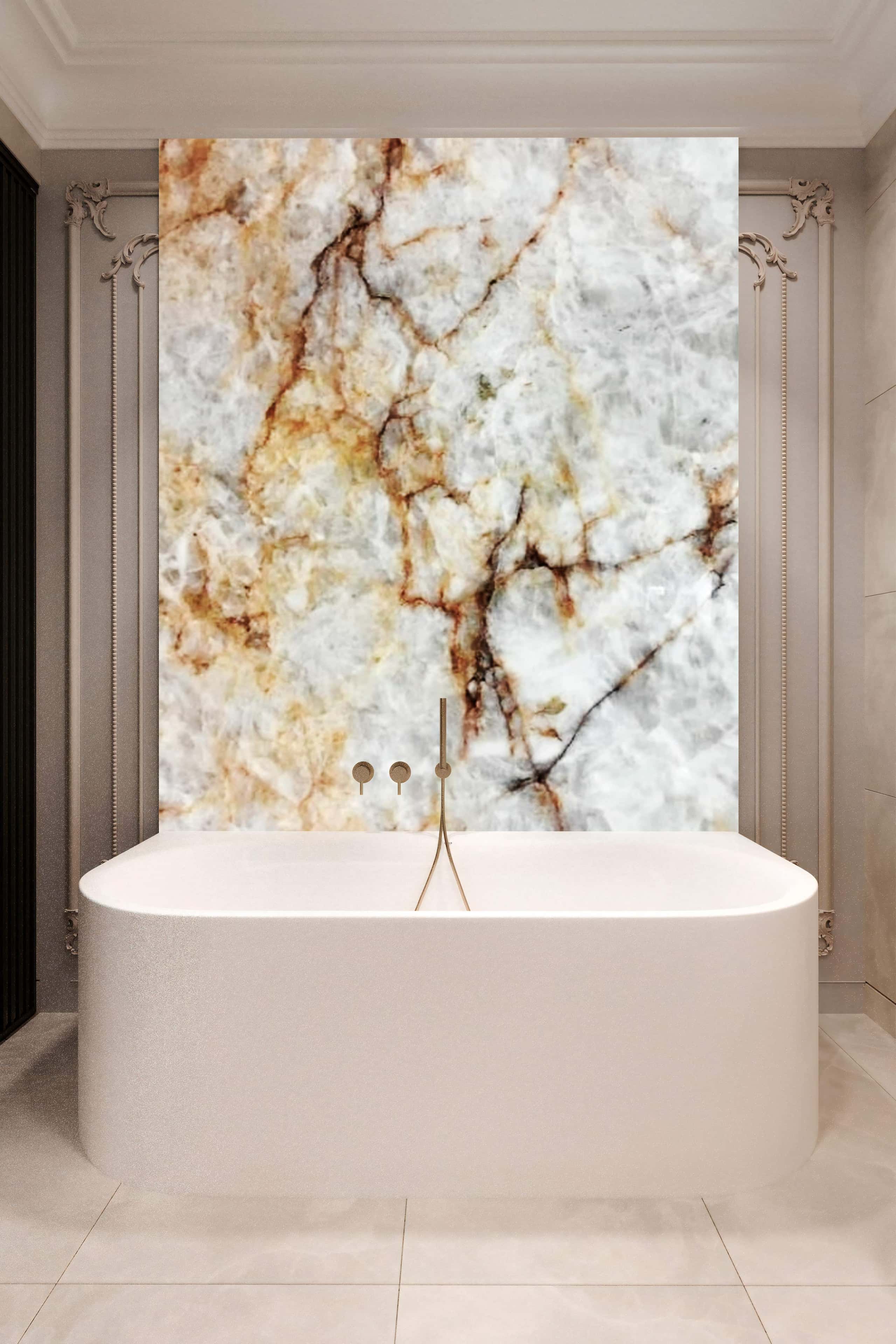 Бежева ванна кімната Елегантний дизайн ванної кімнати в бежевих тонах з мармуровою плиткою