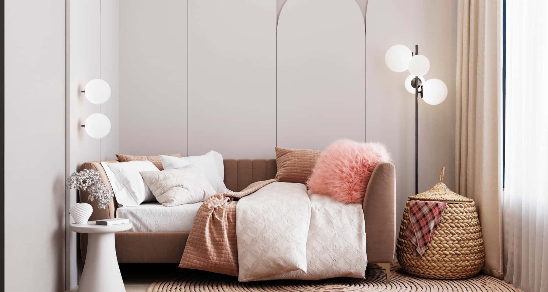 Бежевий: світло і простір Світлий і просторий дизайн квартири в бежевих тонах з панорамними вікнами.