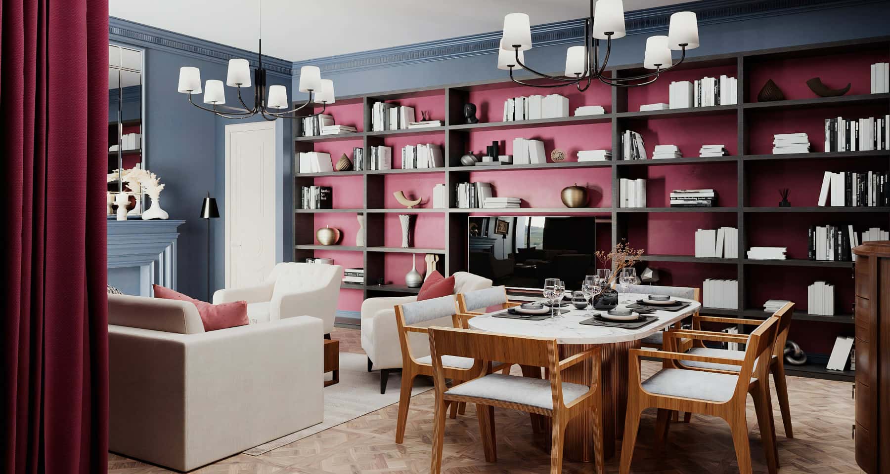 Мінімалізм на кухні Дизайн квартири в сучасному стилі 2026: мінімалістична кухня з білими фасадами.