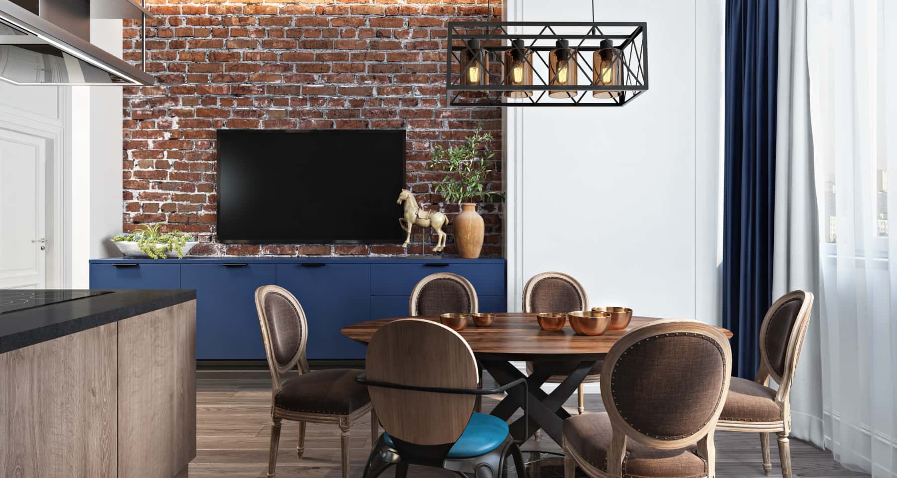 Сучасна кухня 2026 Дизайн квартири 2026: сучасна кухня з дерев'яними акцентами та барною стійкою.