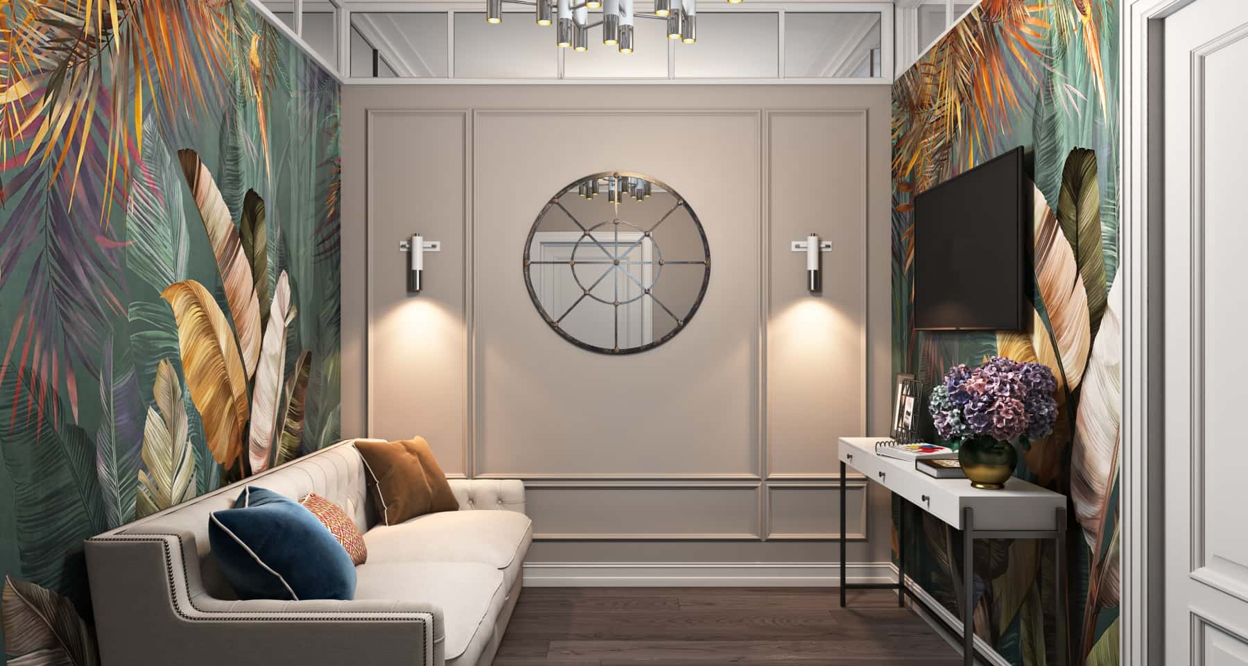 Балкон-оазис Дизайн квартири 2026: балкон з зоною відпочинку та зеленими рослинами.