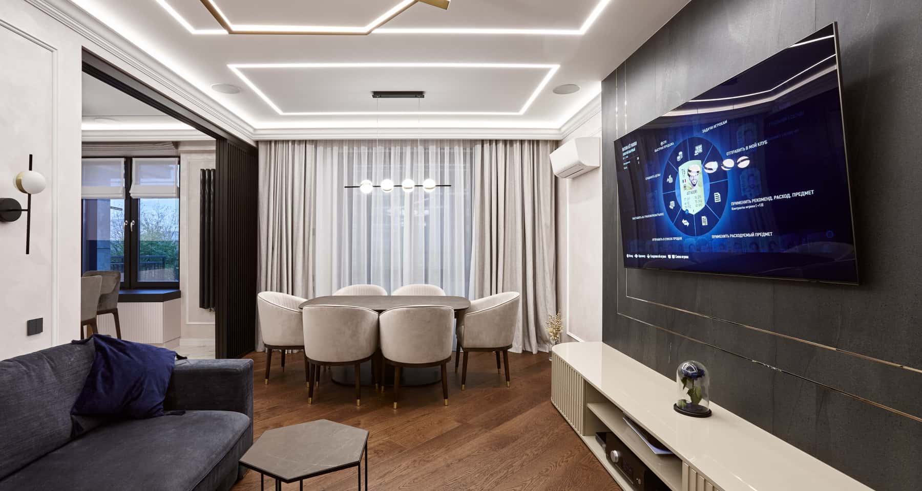 Глянцева стеля з гіпсокартону Сучасний дизайн стелі з гіпсокартону з комбінацією глянцевих та матових поверхонь