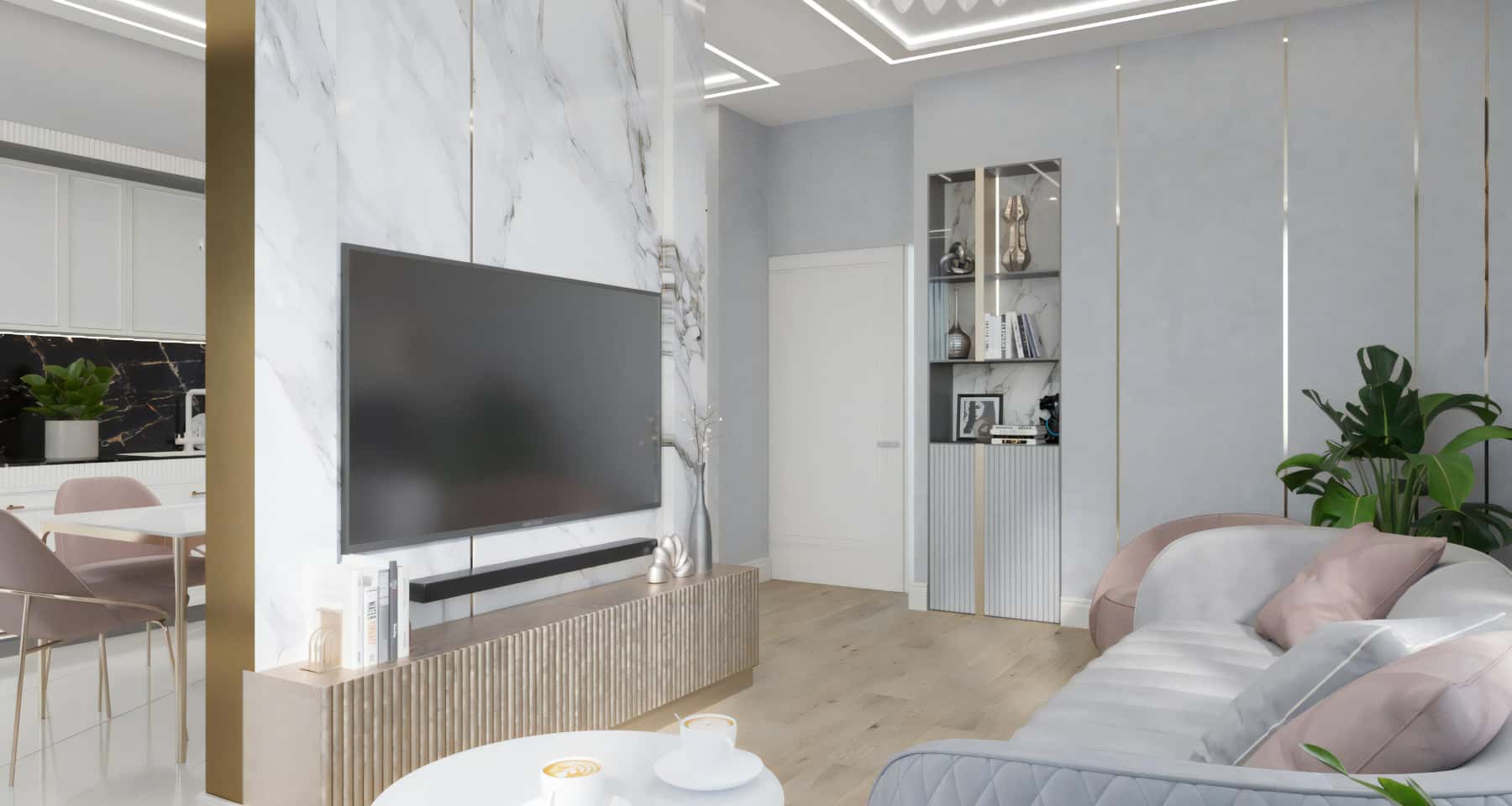 Багаторівнева стеля 2026 Багаторівнева стеля з гіпсокартону з точковими світильниками для елегантного дому