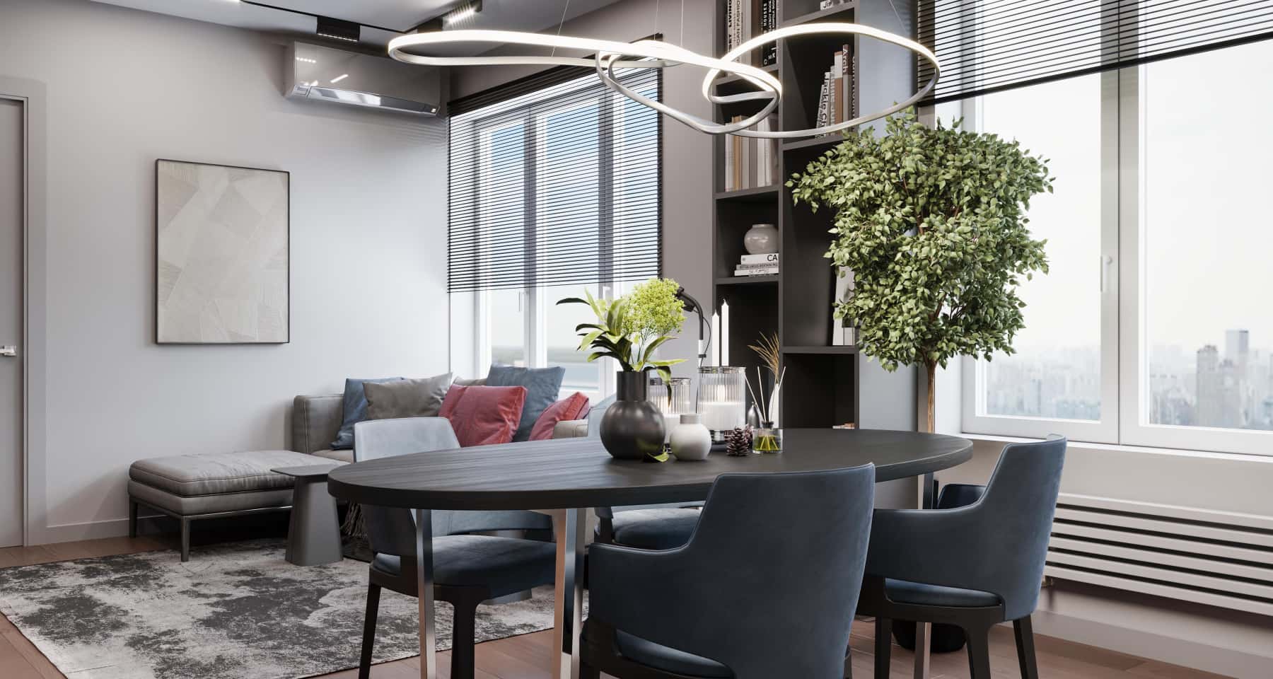 Сучасна кухня 2026 Дизайн квартири 2026: кухня в сучасному стилі з мармуровими стільницями та вбудованою технікою.