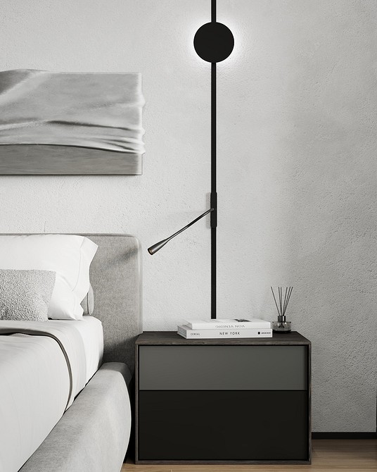 Приклад оригінального рішення з плінтусом, що виділяється кольором на фоні світлих стін.