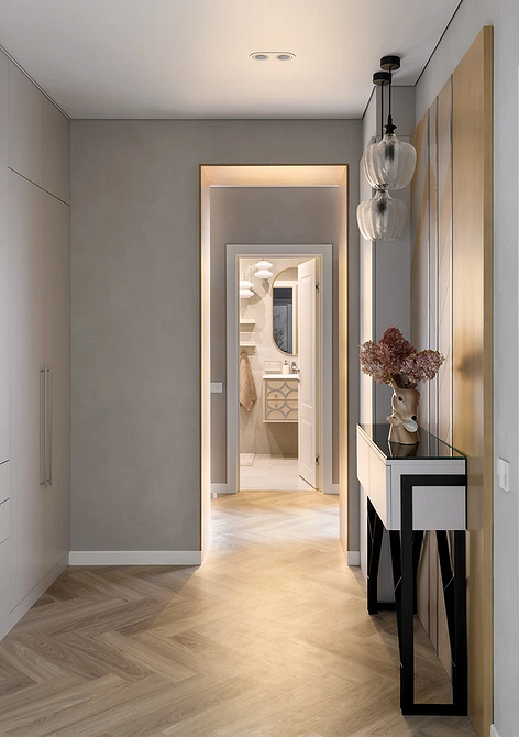 Інтер'єр кімнати з плінтусом, що гармонійно поєднується з кольором підлоги та стін.