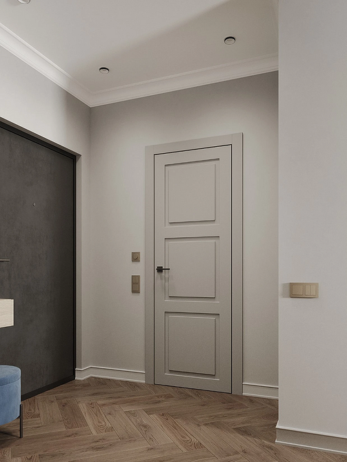 Дизайн інтер'єру з плінтусом підібраним в тон до дверей, сучасний стиль