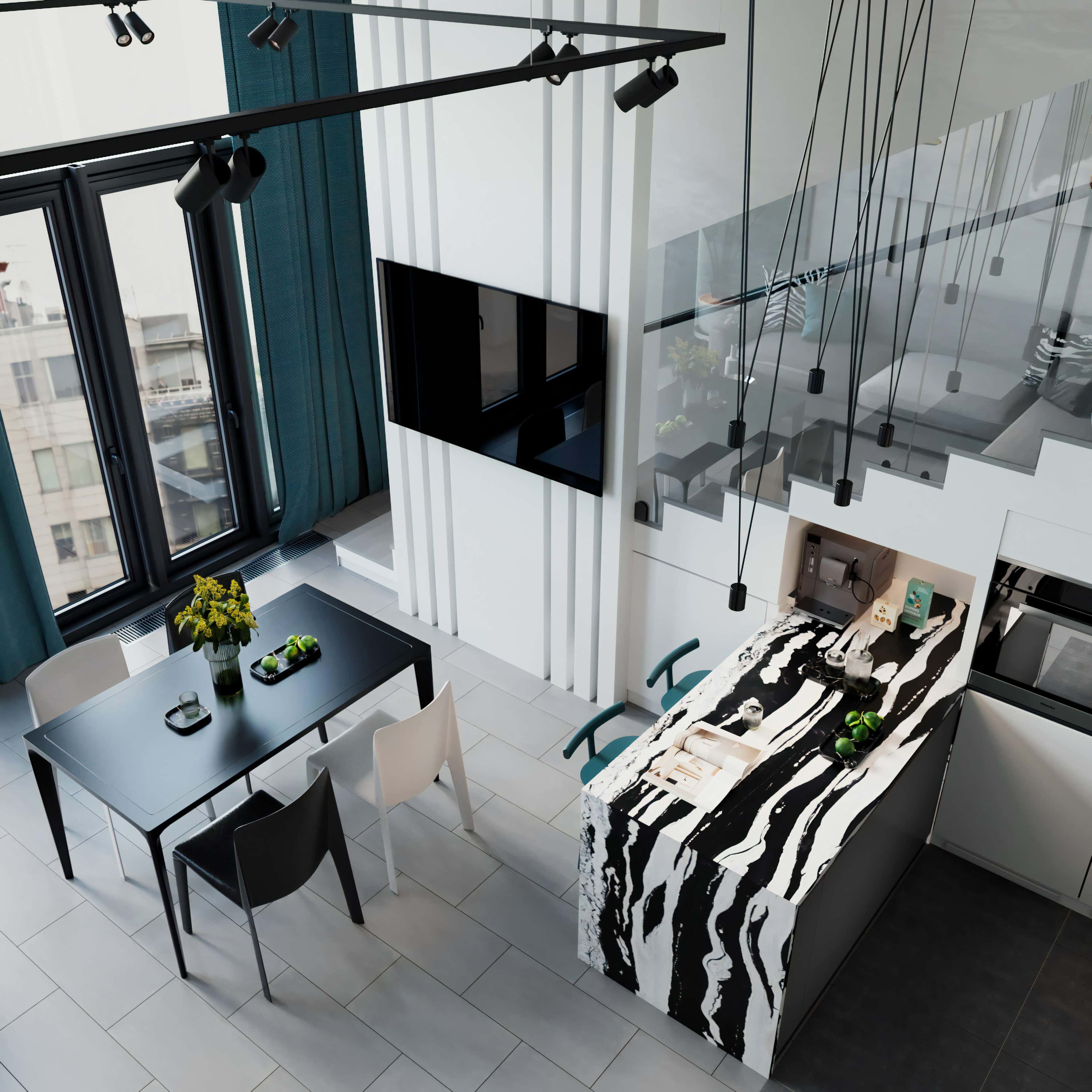 Відкритий простір 2026 Дизайн квартири 2026: відкритий простір вітальні, поєднаної з кухнею та їдальнею.