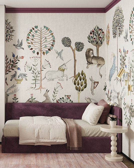 Шпалери 2026: Модний дизайн Модні шпалери 2026: приклад дизайну інтер'єру з сучасними шпалерами в кімнаті.