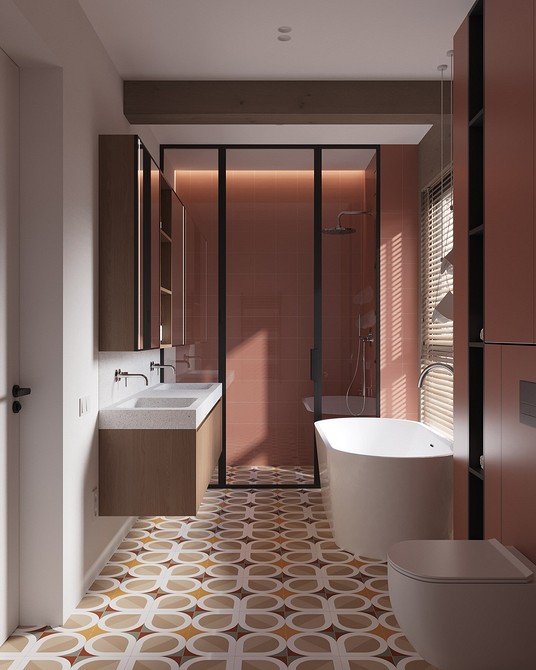 Велика плитка 2026 Велика плитка на підлозі в мінімалістичному інтер'єрі 2026 року, трендовий дизайн.