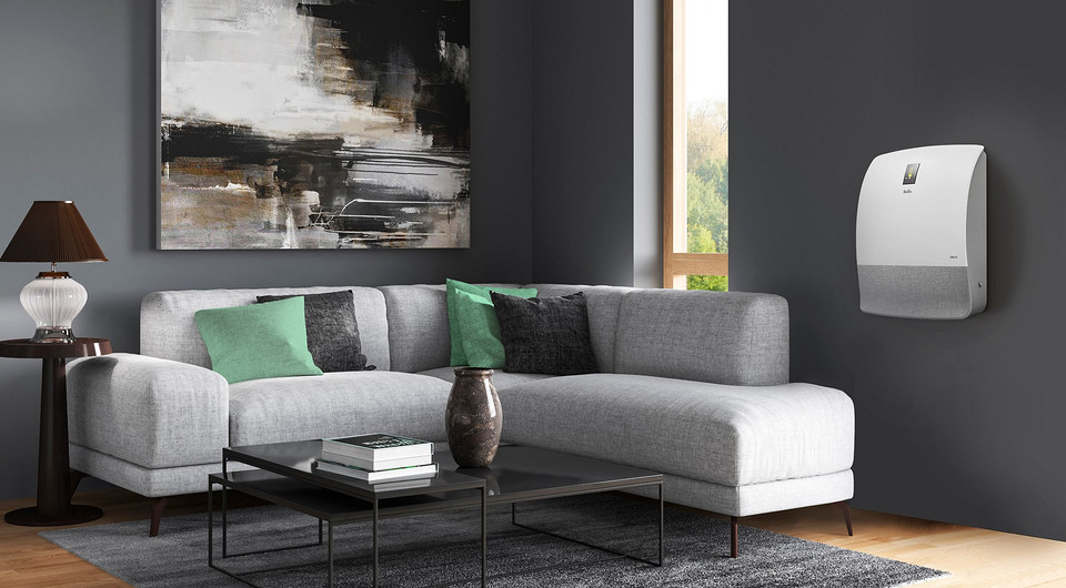 Чисте повітря від Ballu Сучасний приточний очищувач повітря Ballu ONEAIR у стильному інтер'єрі, що забезпечує чисте міське повітря 2026.