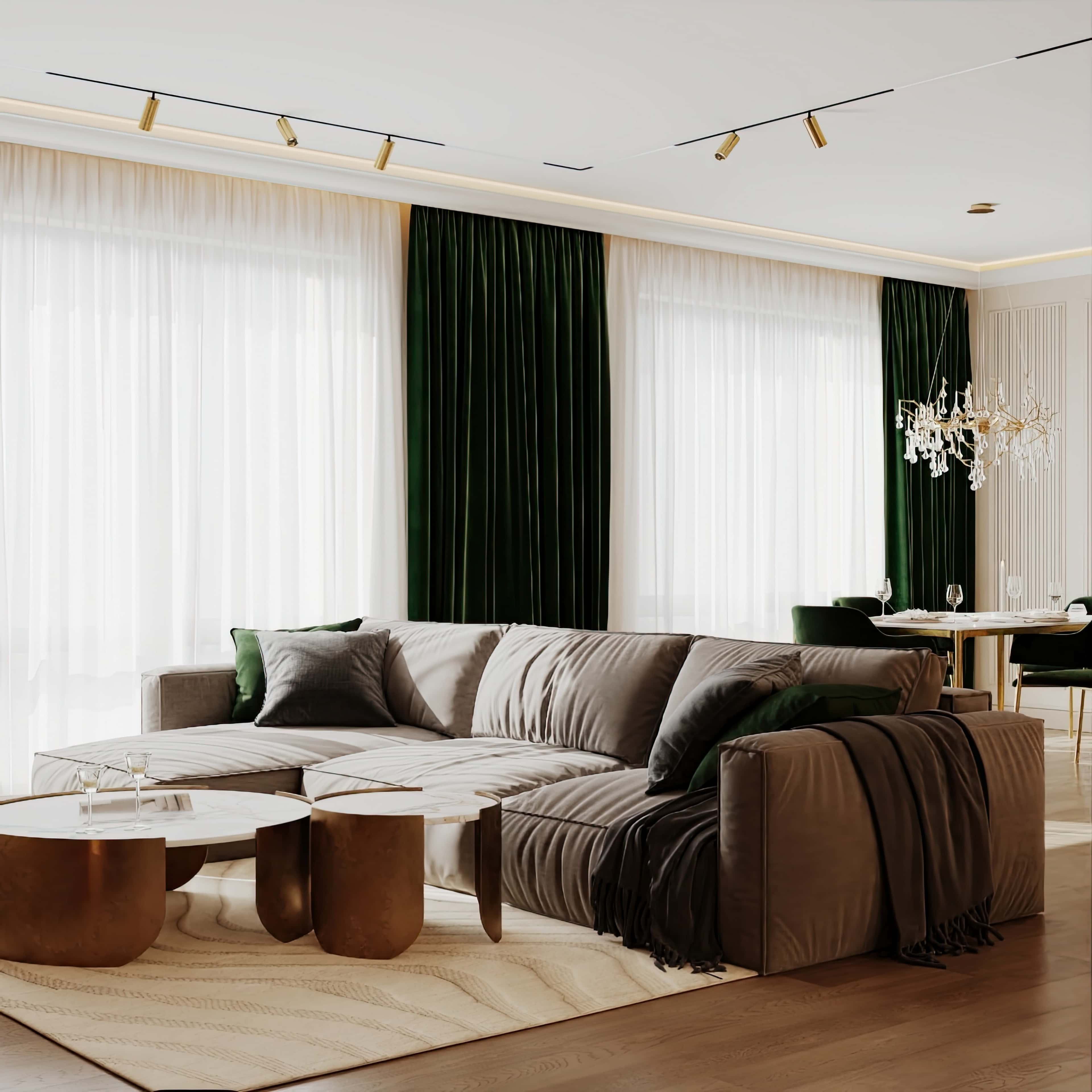 Світловий дизайн Освітлення в дизайні квартири 2026: великі вікна та продумана система штучного освітлення.