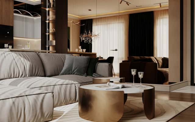 Неокласика та сучасність Інтер'єр квартири 2026: поєднання неокласики і сучасних елементів в одній кімнаті.