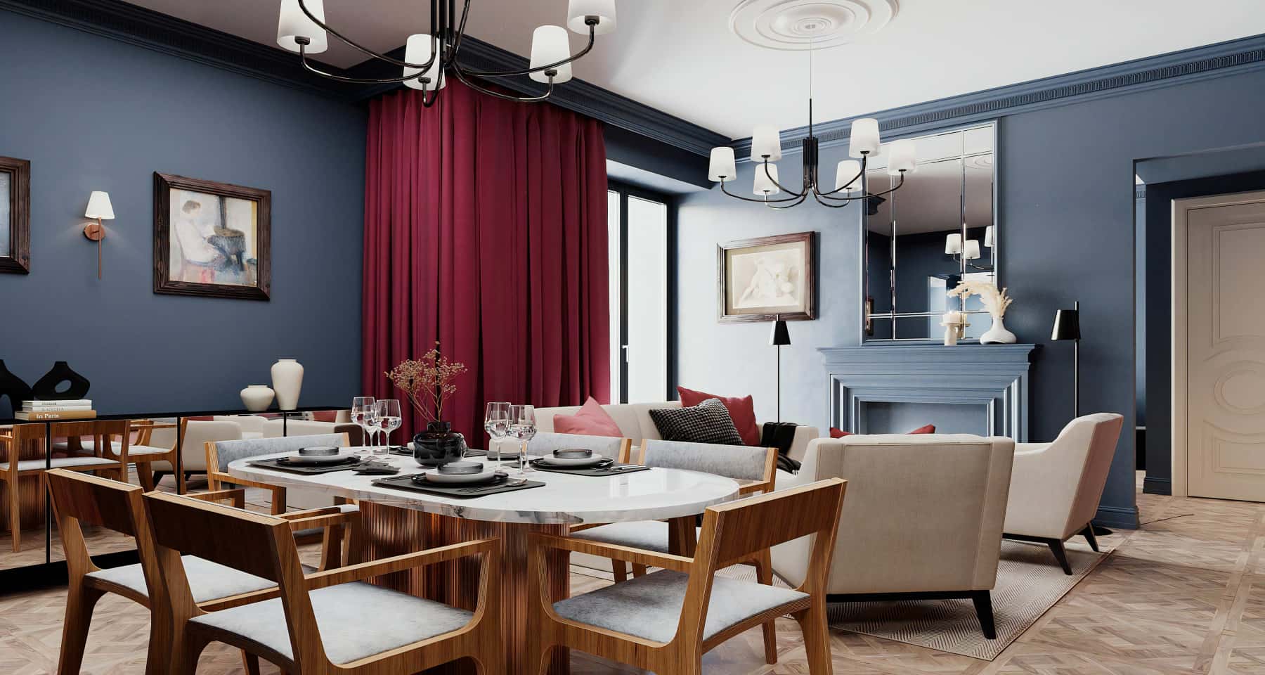 Біокамін у вітальні Дизайн квартири 2026: вітальня з біокаміном та мармуровими панелями