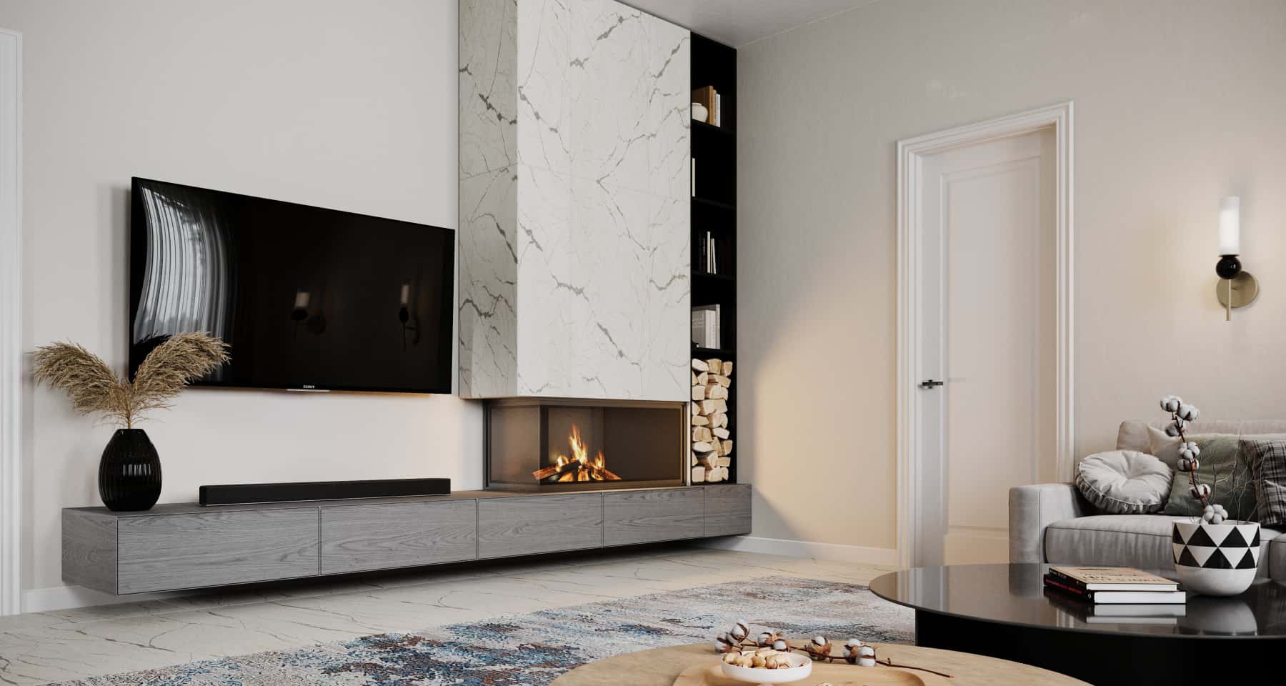 Неокласика і мінімалізм Сучасний світлий інтер'єр 2026: вітальня в стилі неокласика з елементами мінімалізму.