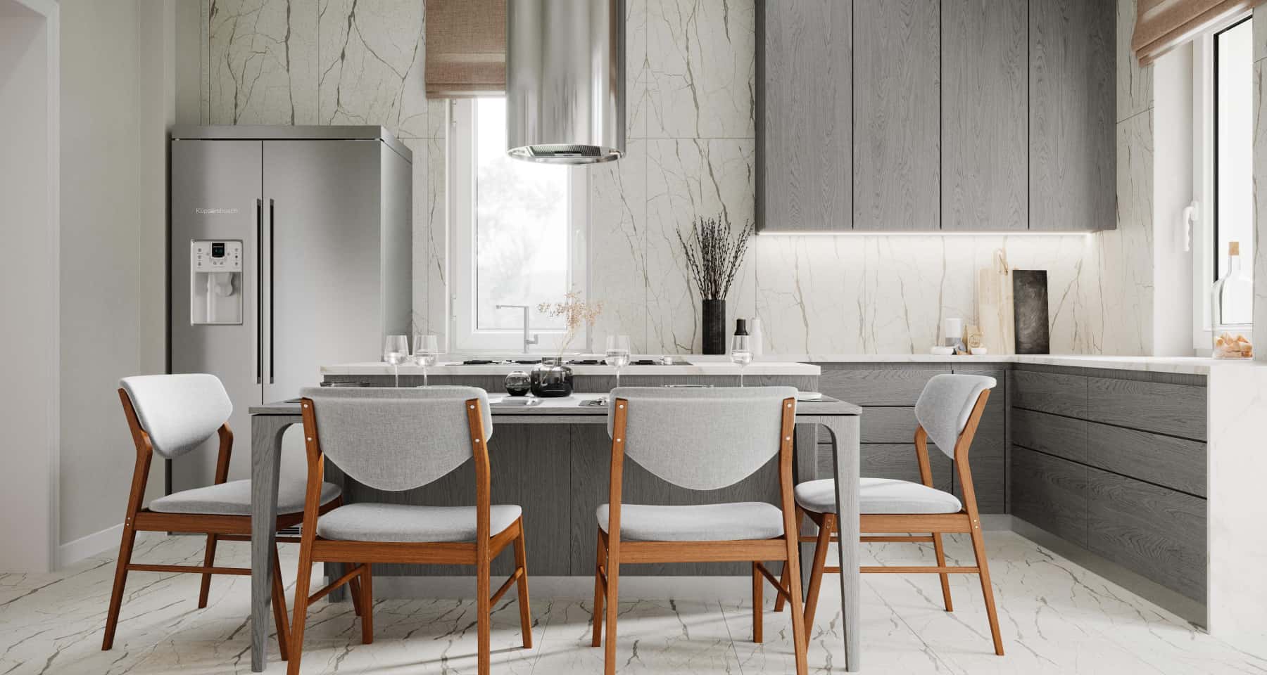 Біла спальня Дизайн квартири в стилі мінімалізм 2026: світла спальня з акцентом на білий колір.