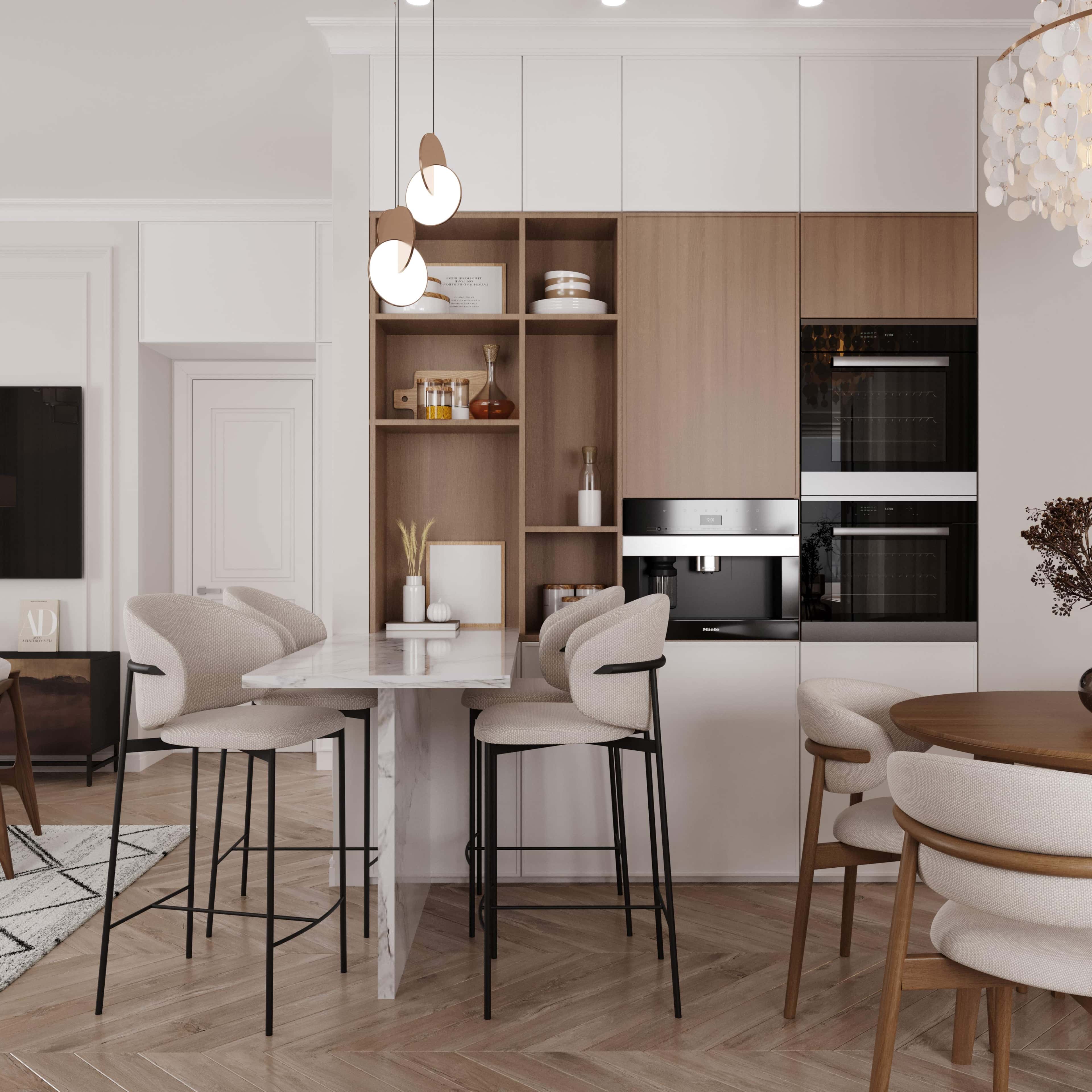 Неокласика в інтер'єрі Світлий інтер'єр квартири 2026: неокласика та мінімалізм для візуального розширення простору.