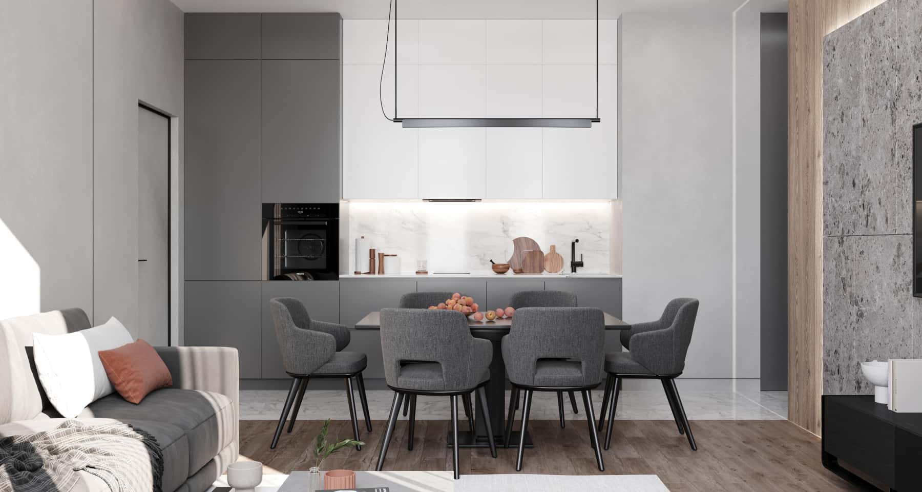 Простора вітальня Світлий інтер'єр 2026: вітальня з великими вікнами та світлими меблями.