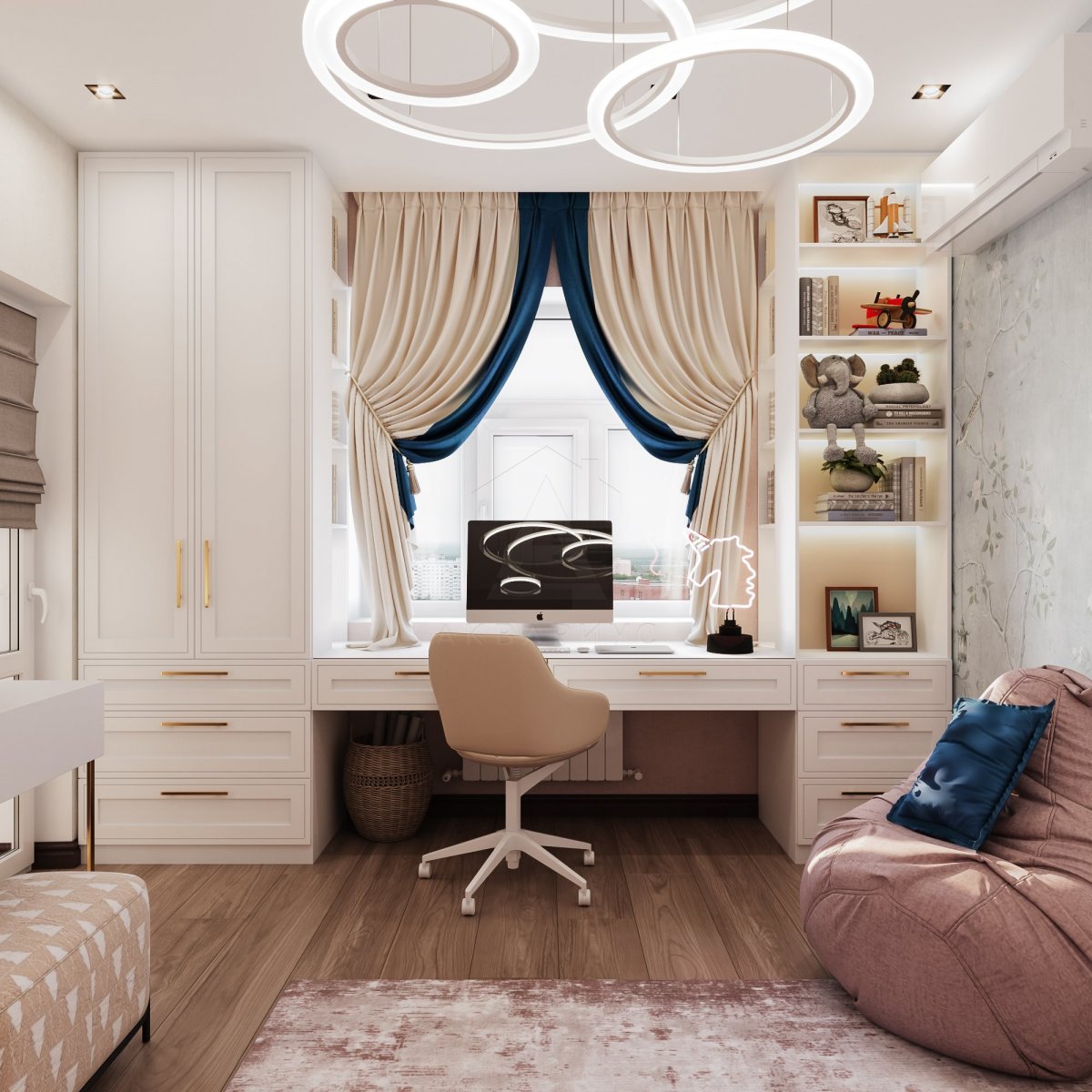 Функціональні меблі Яскраві та функціональні меблі в сучасній дитячій кімнаті, що стимулюють розвиток.