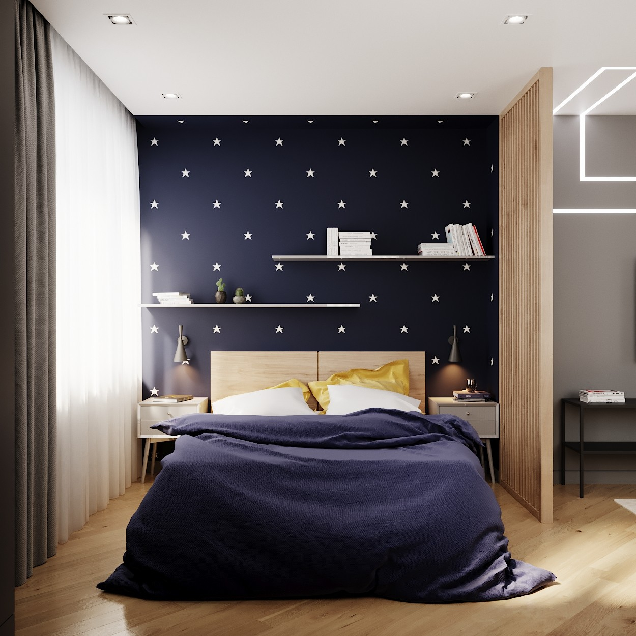 Сучасна кімната Сучасний дизайн дитячої кімнати з елементами для зберігання та відпочинку