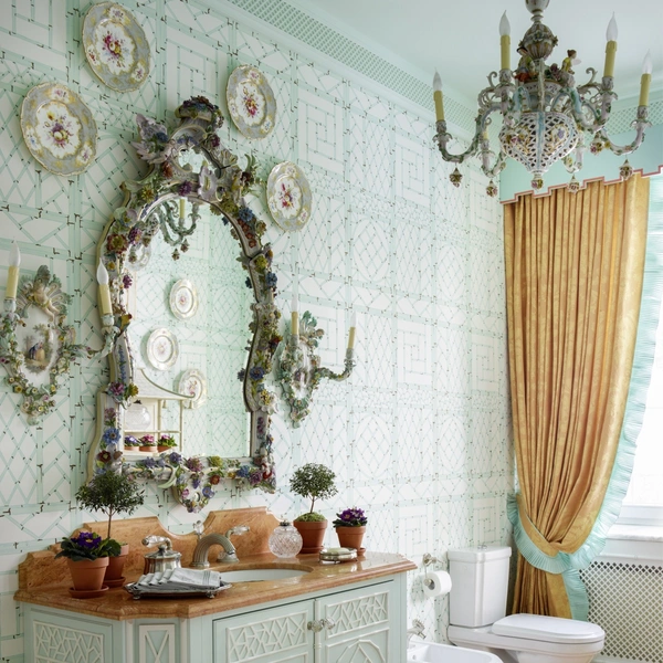 Розкіш ванної кімнати Розкішний дизайн ванної кімнати з акцентами арт-деко та мінімалістичними елементами