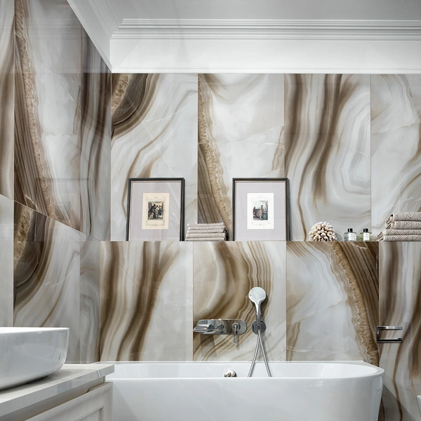 Простір для відпочинку Арт-декор у сучасній ванній кімнаті, що перетворює її на простір для відпочинку.