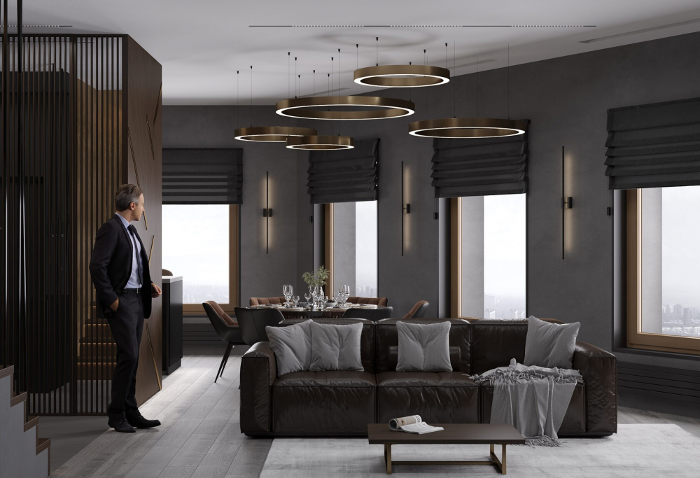 Дзеркала в темному коридорі Темний коридор з дзеркалами та акцентним освітленням, що візуально розширює простір