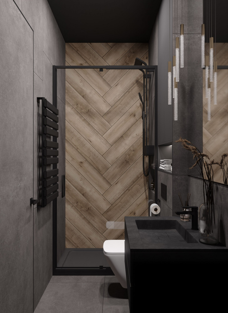 Вид з темної вітальні Темний інтер'єр вітальні з великими вікнами та видом на місто