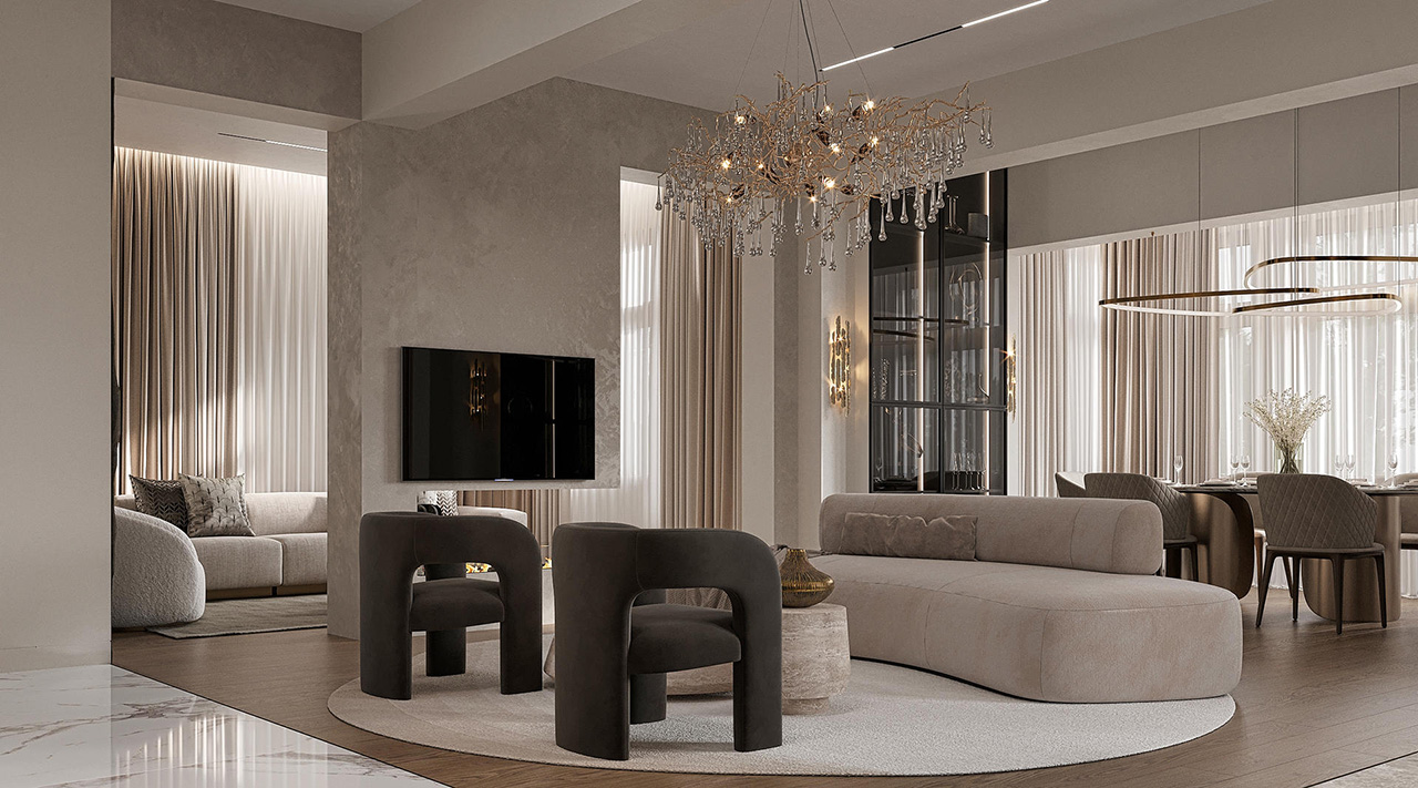 Дизайн котеджу 2026 Сучасний дизайн інтер'єру котеджу 2026 року з великими вікнами та авторським наглядом.