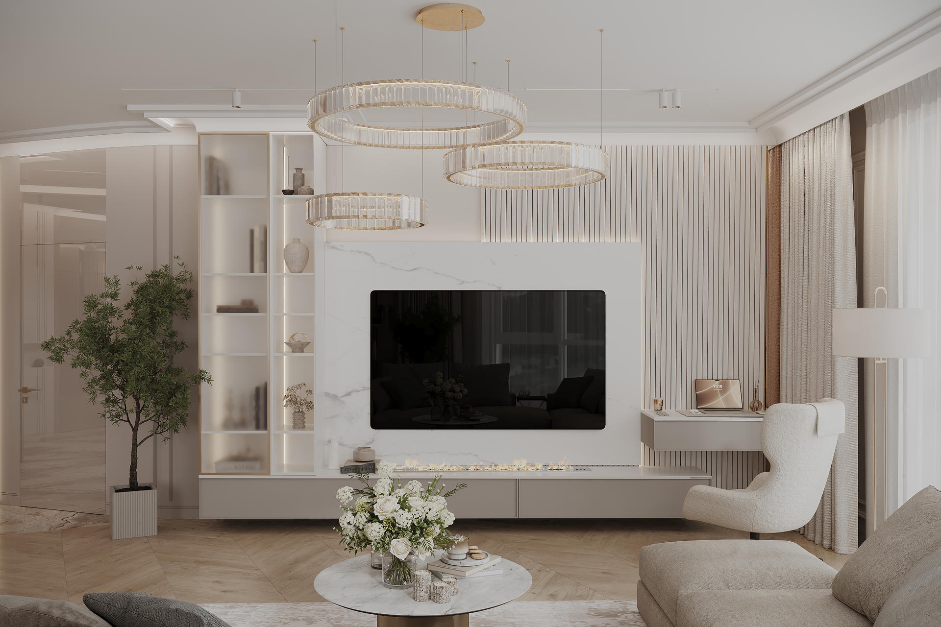 Кухня-вітальня: єдиний простір Дизайн інтер'єру двокімнатної квартири: загальний вигляд з кухні у вітальню.