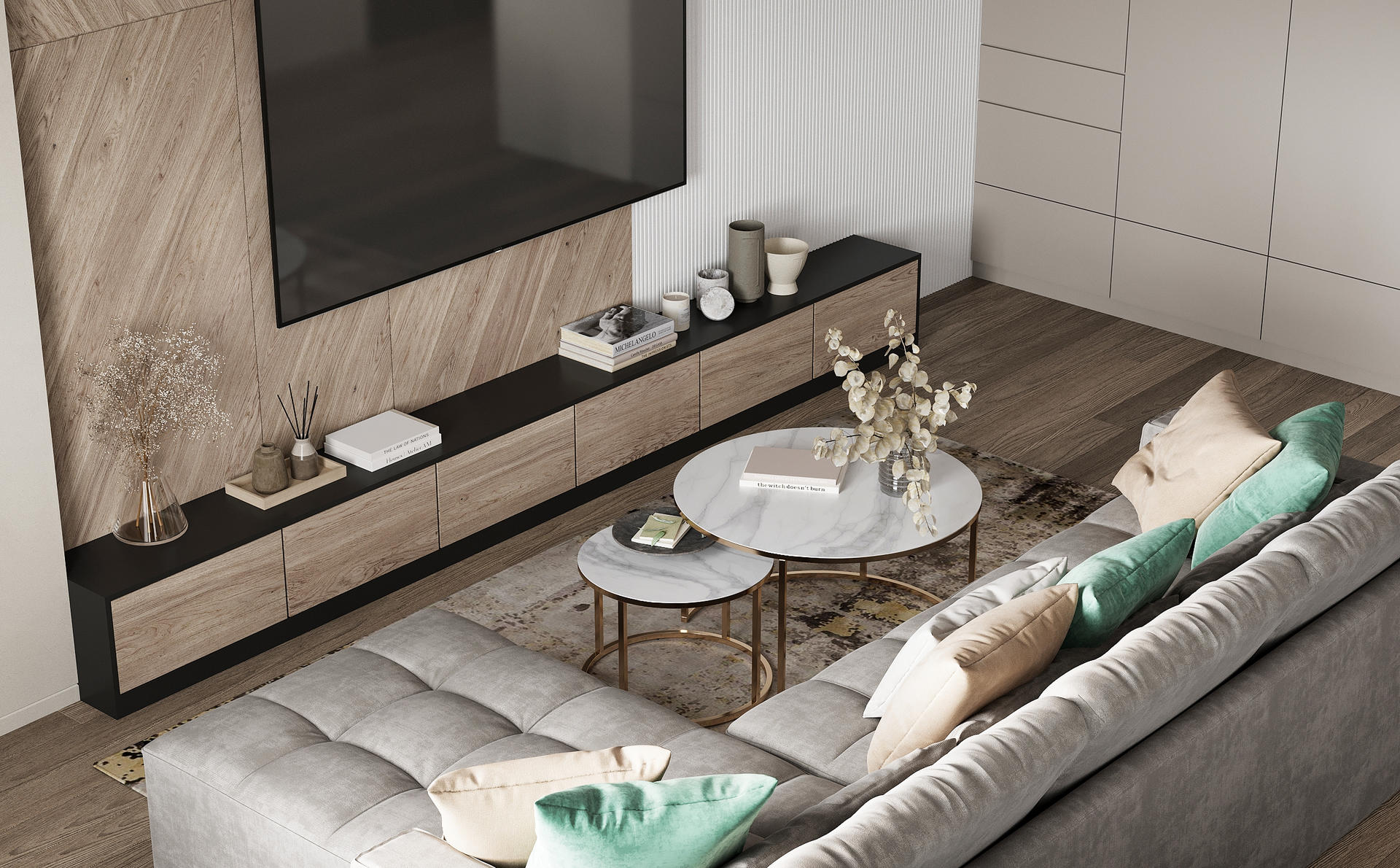 Обідня зона: затишок та стиль Дизайн двокімнатної квартири: обідня зона з круглим столом та елегантними стільцями.