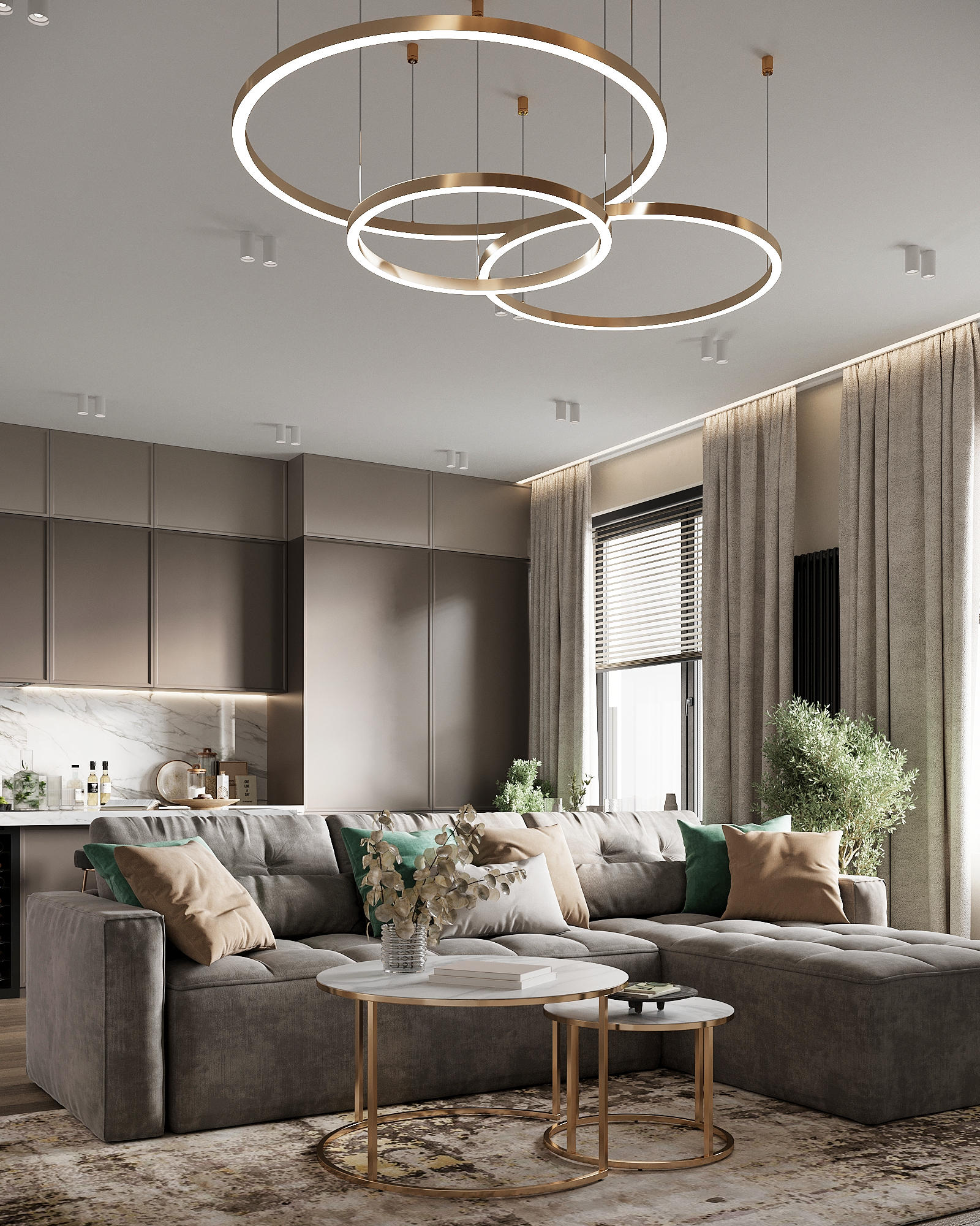 Мінімалізм та функціональність Дизайн двокімнатної квартири в стилі мінімалізм: світла вітальня з функціональними меблями.