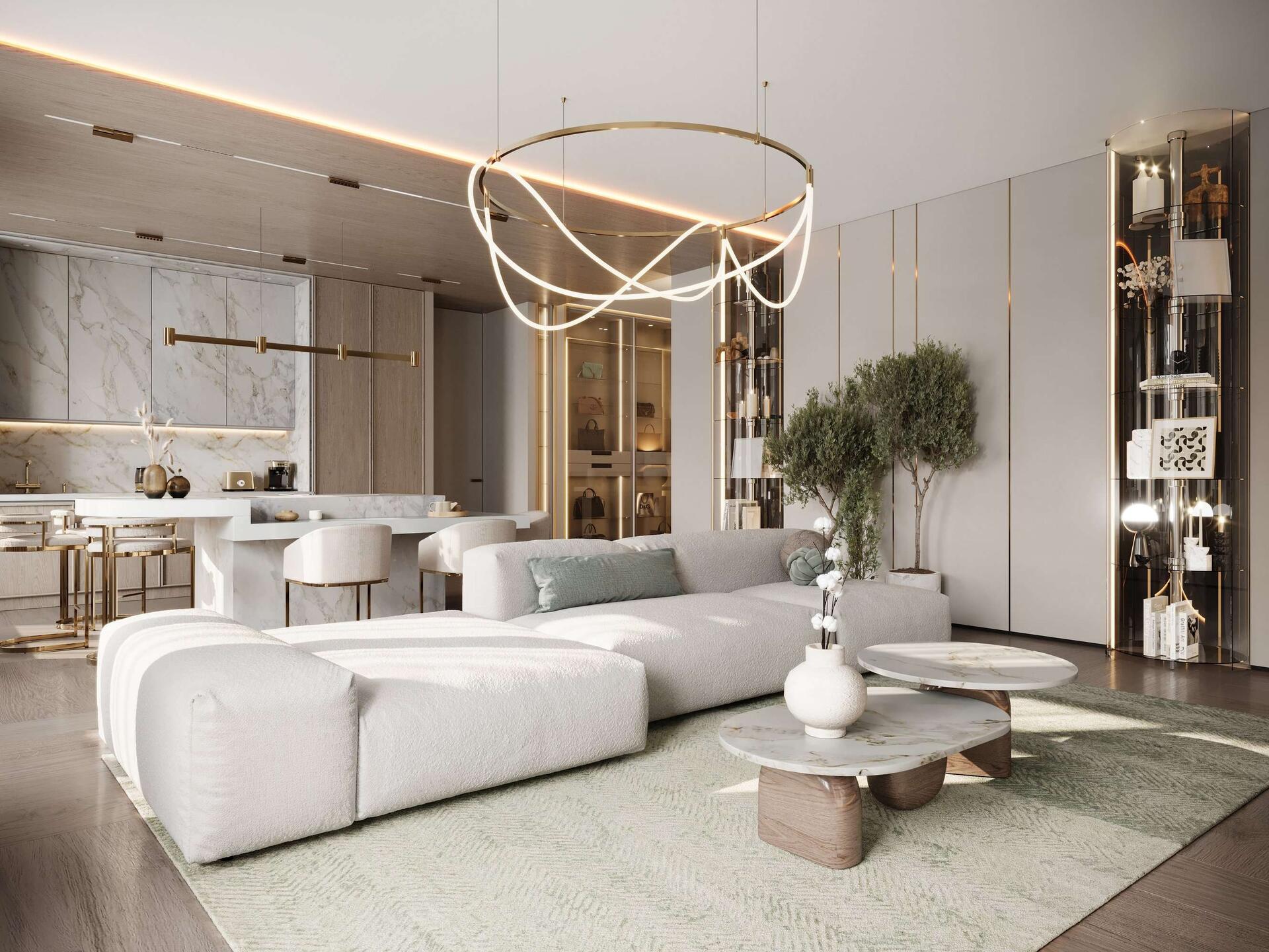 Мінімалізм у двокімнатній Дизайн двокімнатної квартири: вітальня в стилі мінімалізм з акцентом на простір.