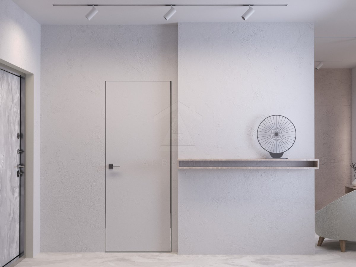 Мінімалізм та прихованість Сучасні двері прихованого монтажу в мінімалістичному інтер'єрі 2026, пофарбовані в сірий колір.