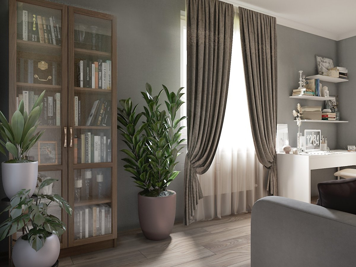 Книжкова стіна вдома Стильна домашня бібліотека з книжковими полицями, що займають всю стіну.