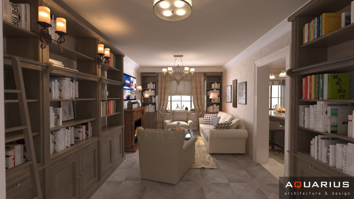 Домашній бібліотечний куточок Затишна домашня бібліотека в квартирі з книжковими полицями, дизайн 2026