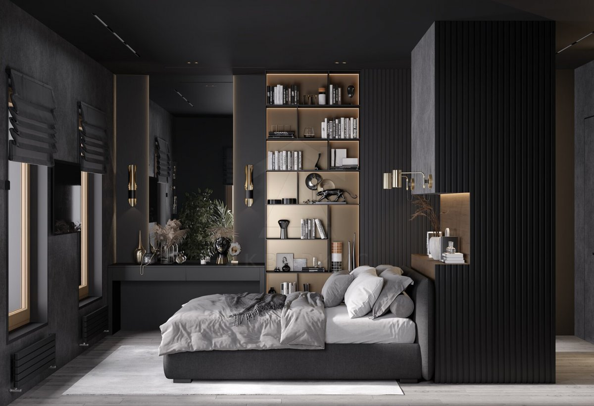 Бібліотека з каміном Домашня бібліотека з каміном, що створює атмосферу тепла та затишку.